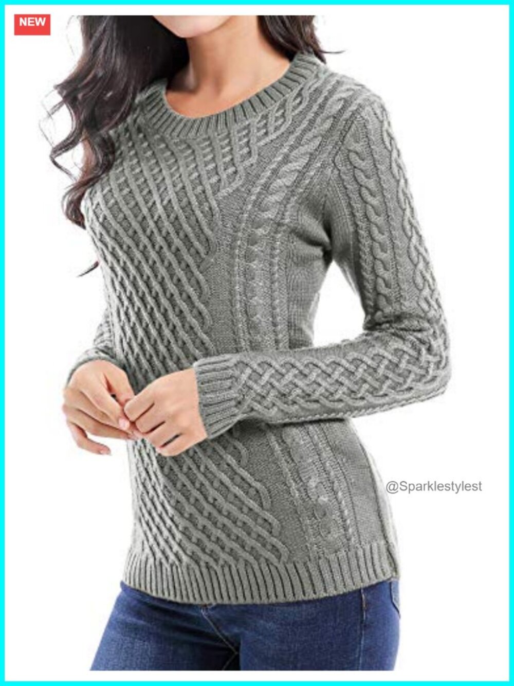 Women's Crew Neck Cable Knit Pullover Sweater Long Sleeve